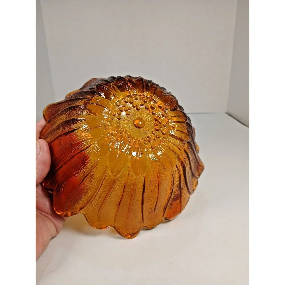 Vintage Indiana Amber Glass Sunflower Bowl Candy Dish
